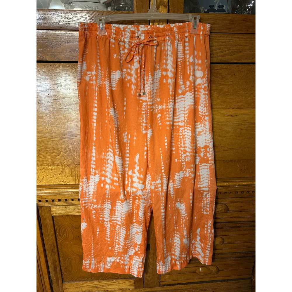 Calvin Klein Boho Chic Festival Orange White Tie Dye Wide Leg Palazzo Crop Pants